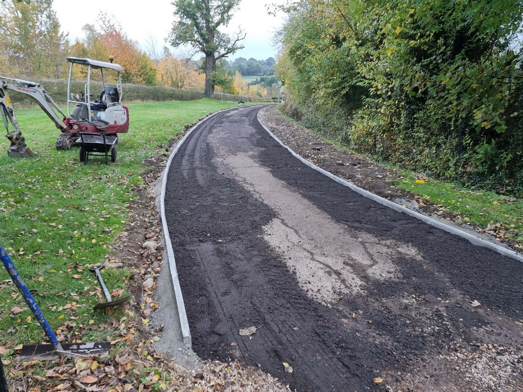 This is a large driveway which is in the process of having a tar and chip driveway installed on by Loddon Driveways
